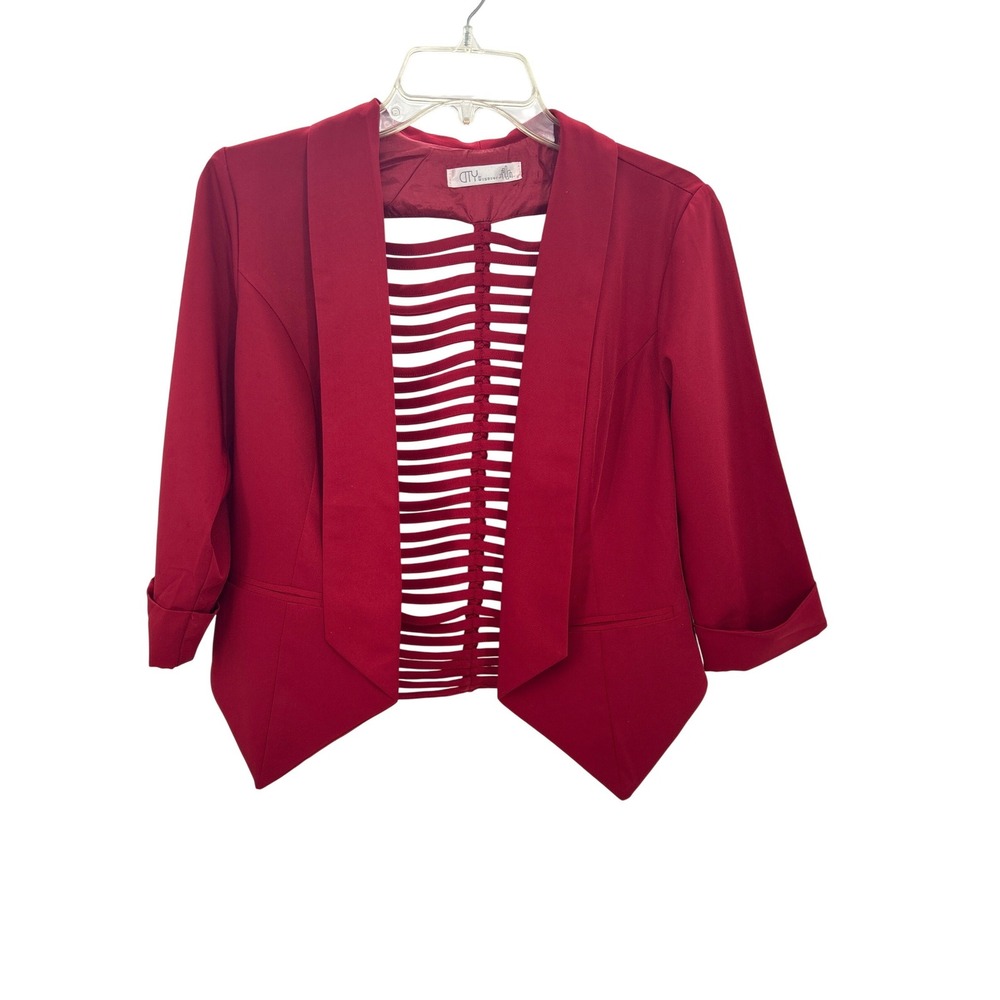 City‎ by Windsor Red Cage Back Open Front Blazer Jacket Medium J-10451C